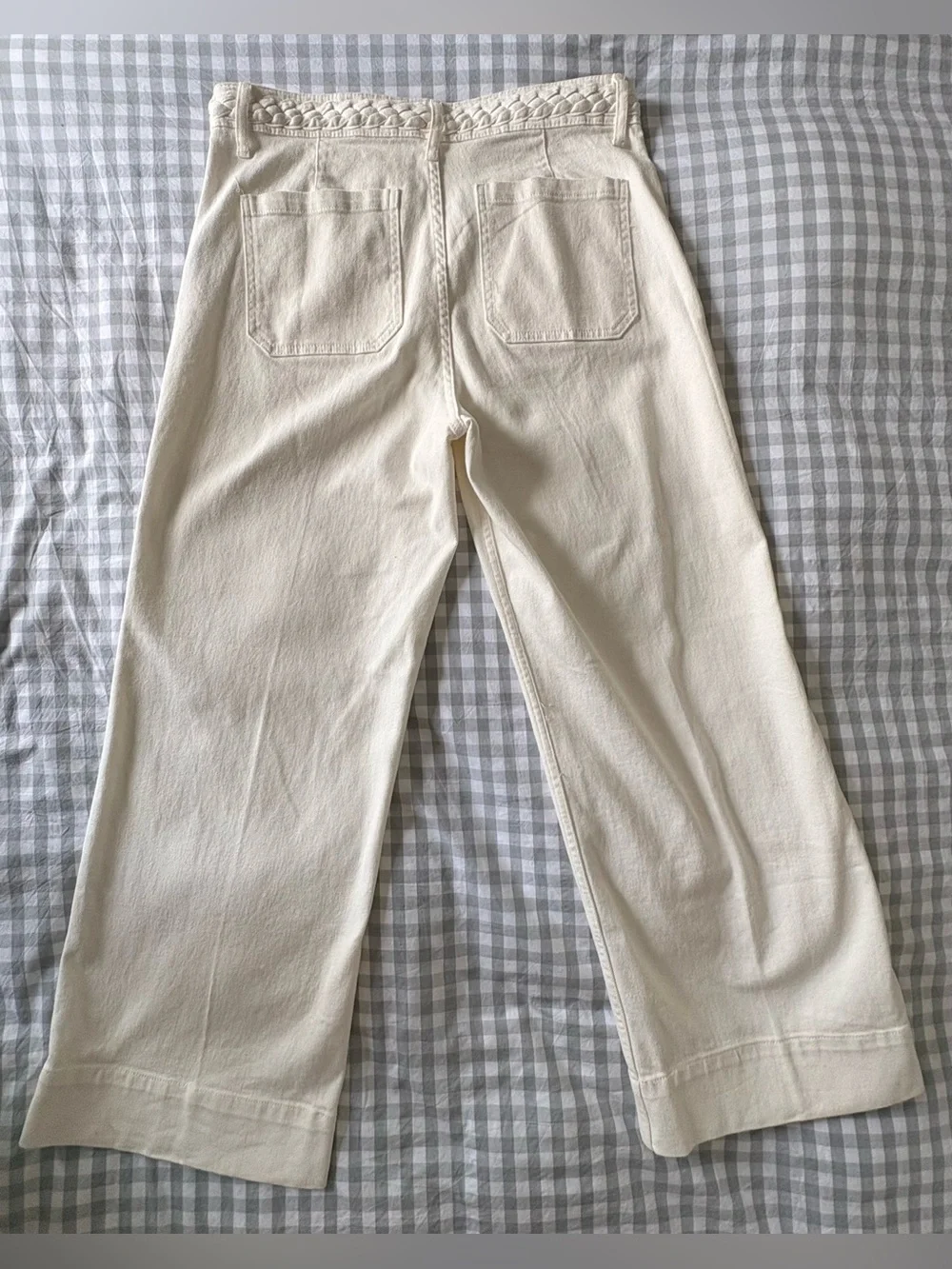 H&M White Wide Leg  Jeans Braided Waist US 14